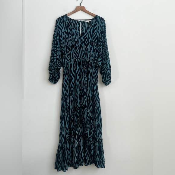 Umgee Plus Ikat Print High Low Dress XL Ruffle Boho Hippie Ruffle Tie Waist - Picture 2 of 16